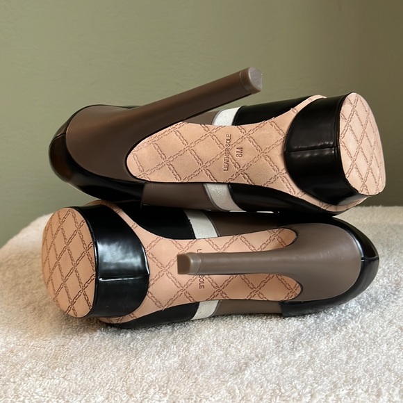 L.A.M.B. Leather Color Block High Heel Lace-up Shoes In Brown White Black 8M - Picture 7 of 8